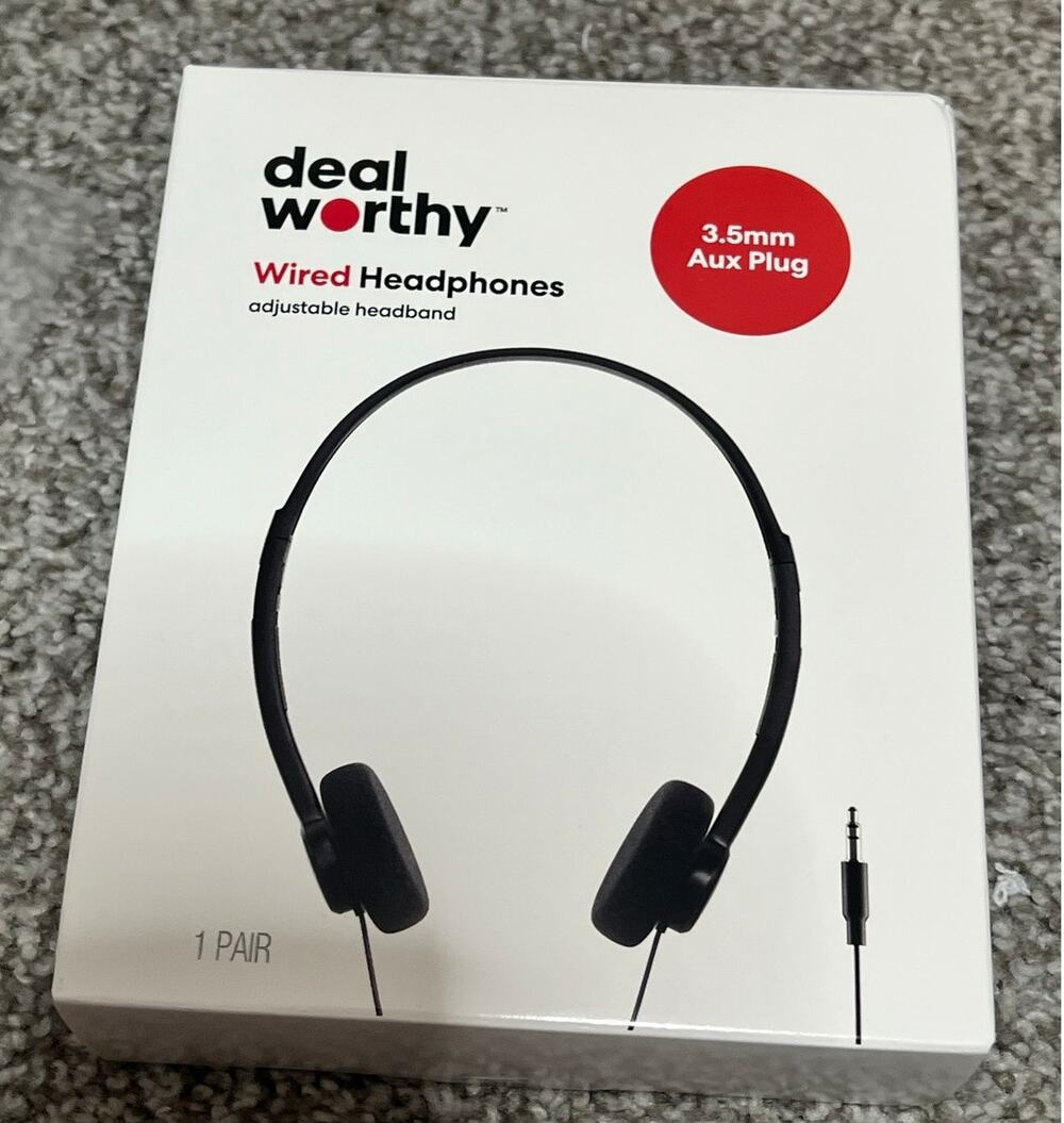 Deal Worthy Wired Headphones Black Adjustable Headband 3.5mm Aux Plug New